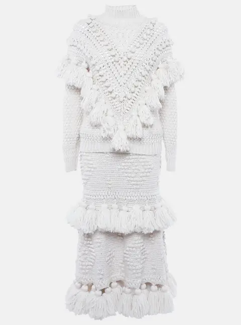 Zimmermann Ecru Crochet Wool kaleidoscope Jumper & Skirt Set XS/S