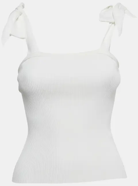 Zimmermann White Rib Knit Sleeveless Tie-Up Top XS