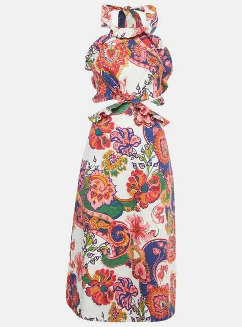 Zimmermann Multicolor Printed Linen Lovestruck Ruffled Dress M