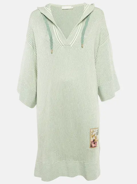 Zimmermann Green/White Acacia Stripe Knit Hooded Mini Dress L