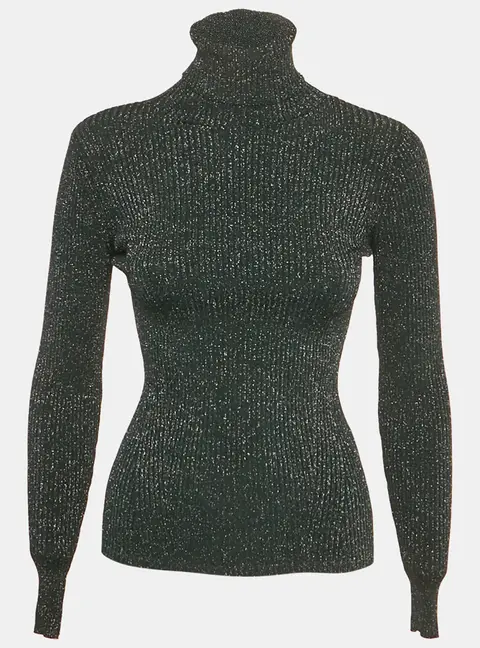 Zimmermann Green Lurex Knit Turtleneck Sweater Top XS