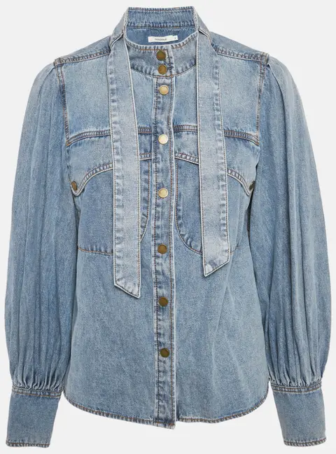Zimmermann Blue Denim Neck Tie-Up Blouse M