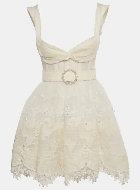 Zimmermann White Embroidered Linen High Tide Mini Dress XS