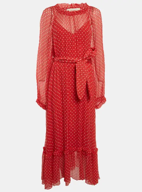 Zimmermann Red Polka Dots Silk Maxi Dress M
