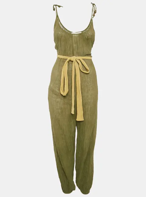 Zimmermann Olive Green Ramie & Cotton Belted Jumpsuit XS