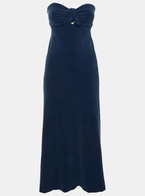 Zimmermann Navy Blue Terry Strapless Front Knot Detail Midi Dress L