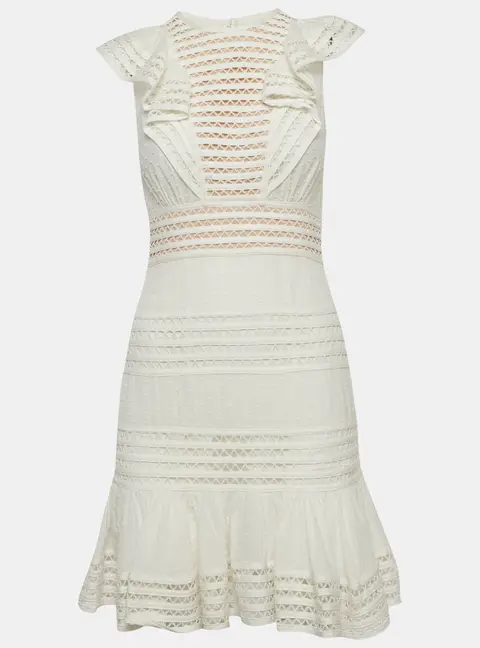 Zimmermann White Cotton & Lace Ruffled Mini Dress M