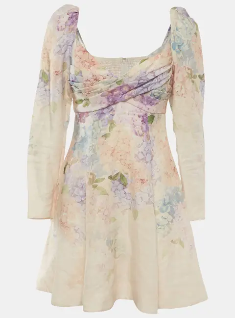 Zimmermann Multicolour Floral Print Linen Dawning Mini Dress M