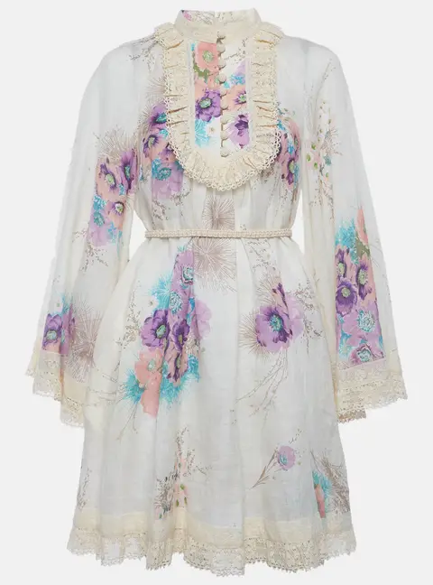 Zimmermann Cream Floral Print Lace Trim Jude Swing Dress M