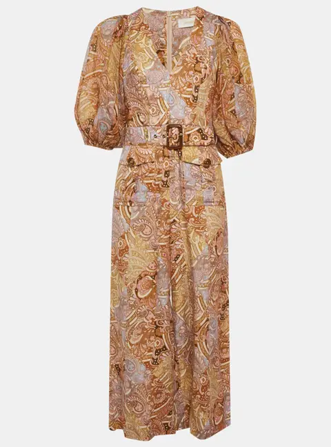 Zimmermann Multicolour Paisley Print Linen Belted Concert Jumpsuit S