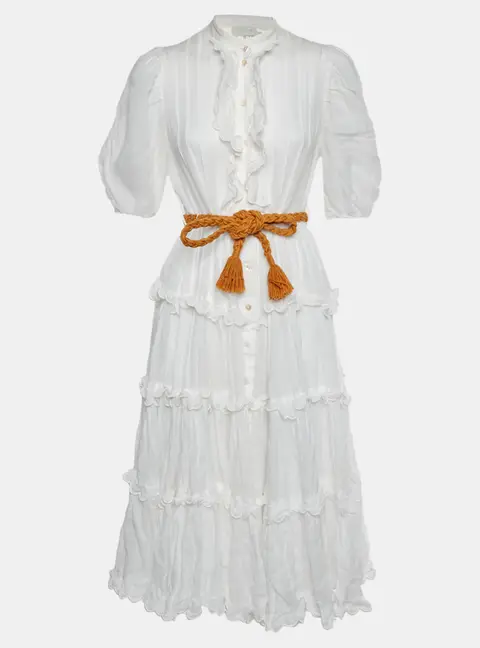 Zimmermann White Ramie Frill Amelie Dress M