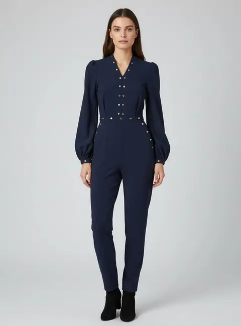 Zimmermann Navy Blue Crepe Puff Sleeve Jumpsuit M