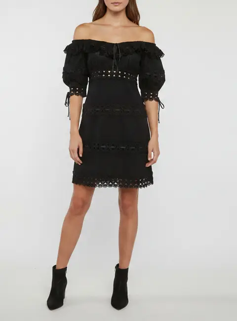 Zimmermann Black Cotton Off Shoulder Short Dress M