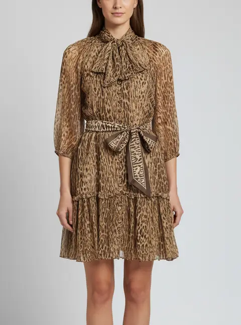 Zimmerman Beige/Brown Leopard Print Silk Chiffon Belted Mini Dress M