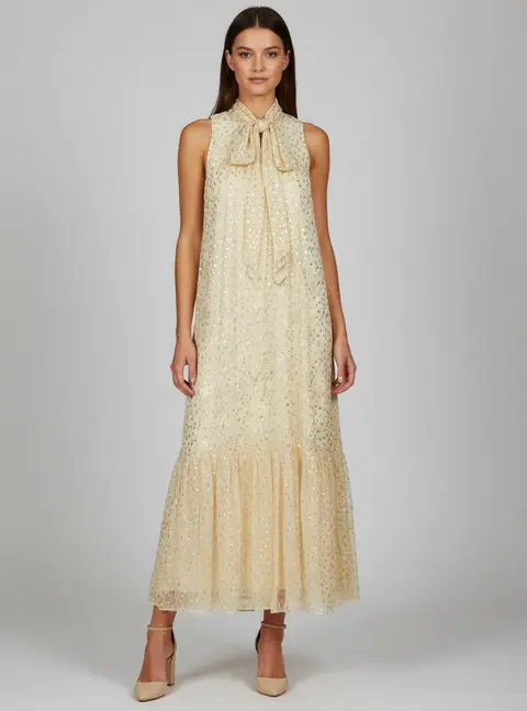 Zimmermann Beige Chiffon Fil Coupe High Neck Maxi Dress M