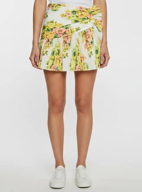 Zimmermann White Floral Print Pliss&eacute; Mini Golden Surfer Skirt M