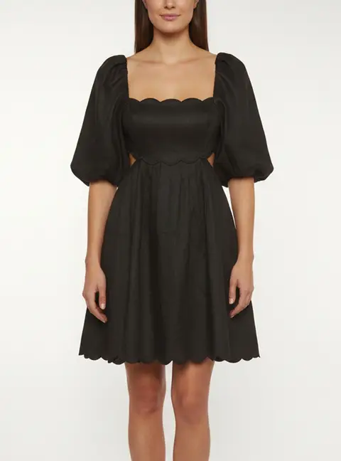 Zimmermann Black Linen Open Back Puff Sleeve Short Dress M