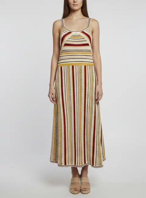 Zimmermann Multicolour Striped Crochet Knit Strappy Midi Dress L