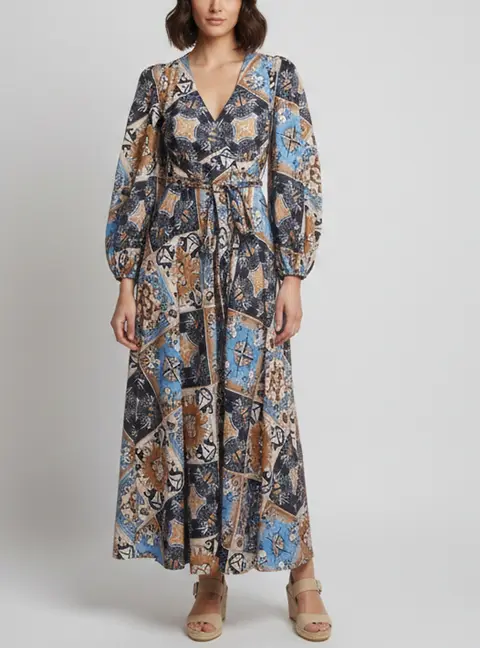 Zimmermann Multicolour Printed Cotton Alight Wrap Midi Dress S