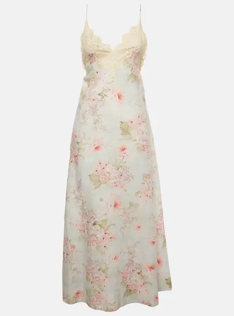 Zimmermann Sky Blue Floral Print Linen Halliday Maxi Dress M