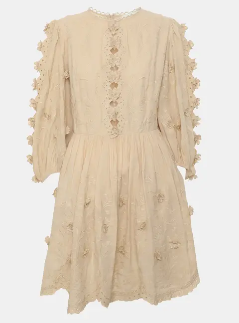 Zimmermann Beige Floral Embroidered Voile Mini Dress S