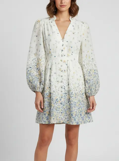 Zimmermann White Floral Printed Linen Carnaby Mini Dress M