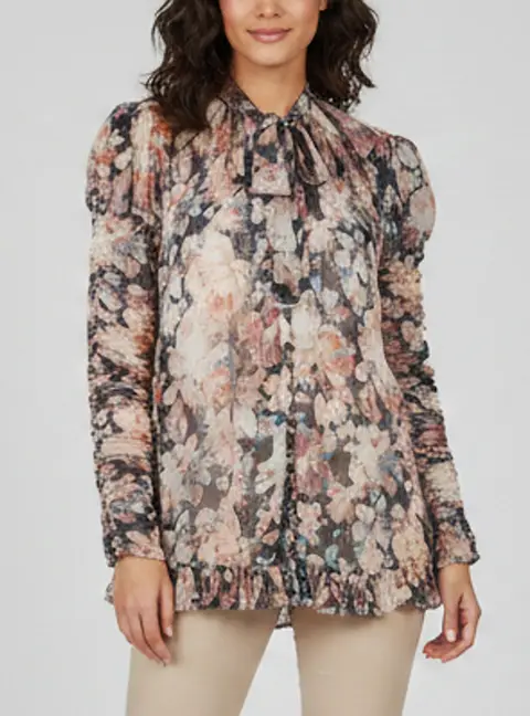Zimmermann Multicolor Floral Print Silk Chiffon Tempest Blouse S