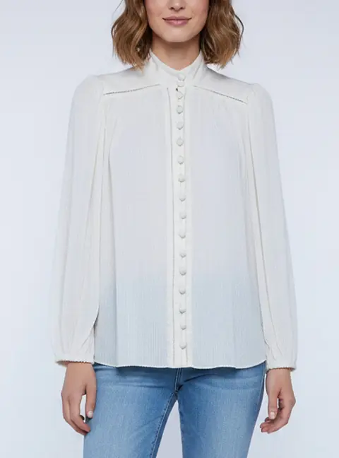 Zimmermann Cream Linen and Plisse Long Sleeve Blouse M