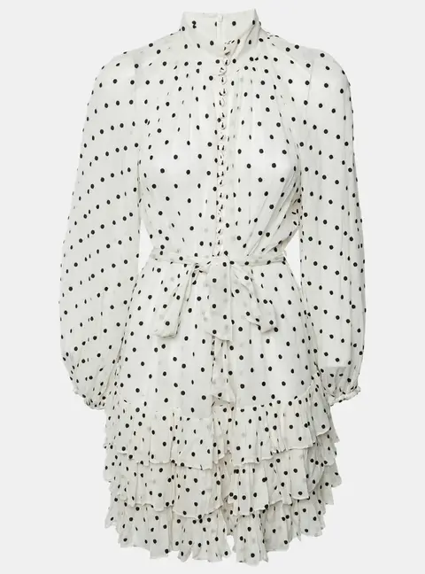 Zimmermann Off-White Swiss Dot Crepe Tiered Mini Dress M