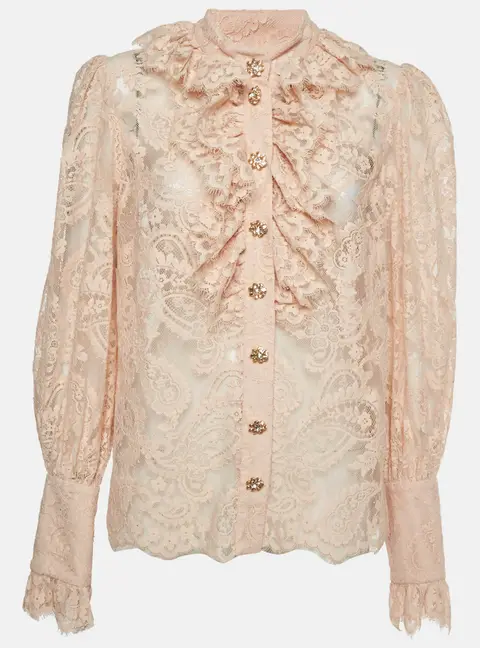 Zimmermann Champaign Lace Sheer Ruffle Blouse L