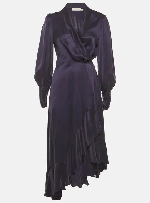 Zimmermann Purple Silk Ruffle Detail Wrap Up Midi Dress S