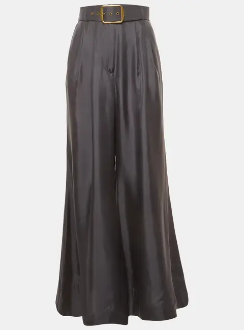 Zimmermann Grey Satin Pleated Wide Leg Pants M