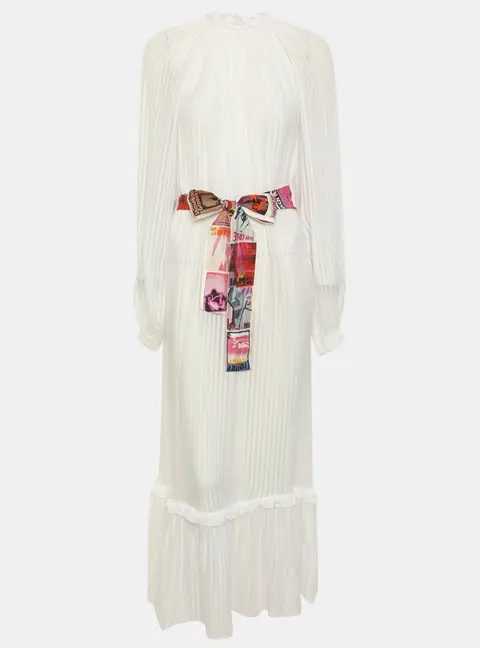 Zimmerman White Viscose Belted Midi Dress XS