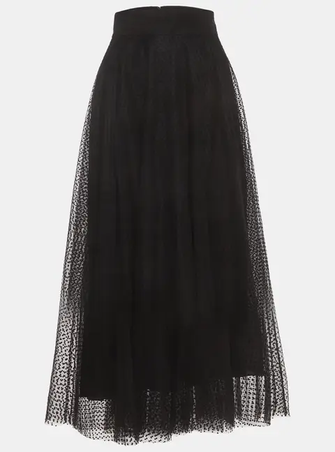 Zimmermann Black Polka Dot Tulle High Waist Midi Skirt S