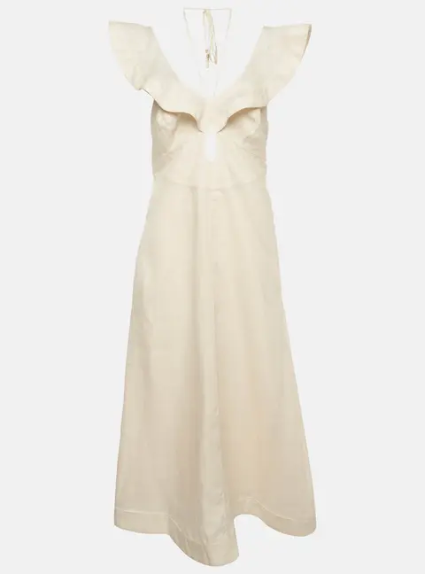 Zimmerman Off White Linen Halcyon Flutter Midi Dress L