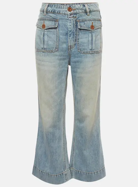 Zimmermann Blue Denim Flared Utility Raie Jeans M/Waist 28"