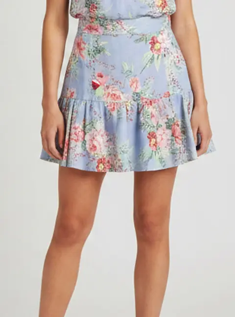 Zimmermann Blue Multicolor Floral Print Linen Bellitude Mini Skirt S
