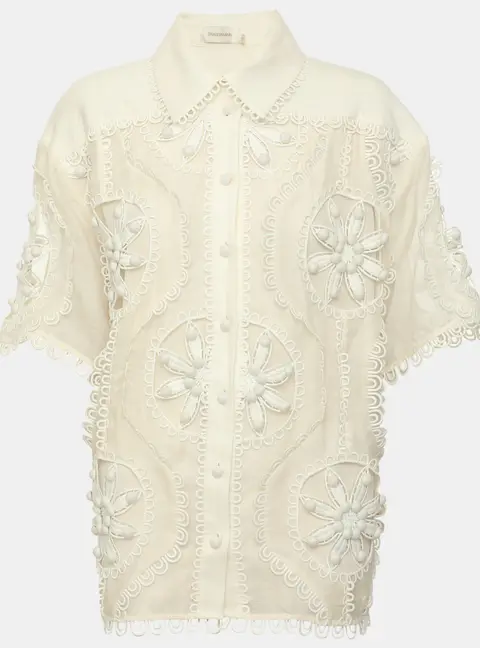 Zimmermann White Lace Doily Buttons Up  Tops S