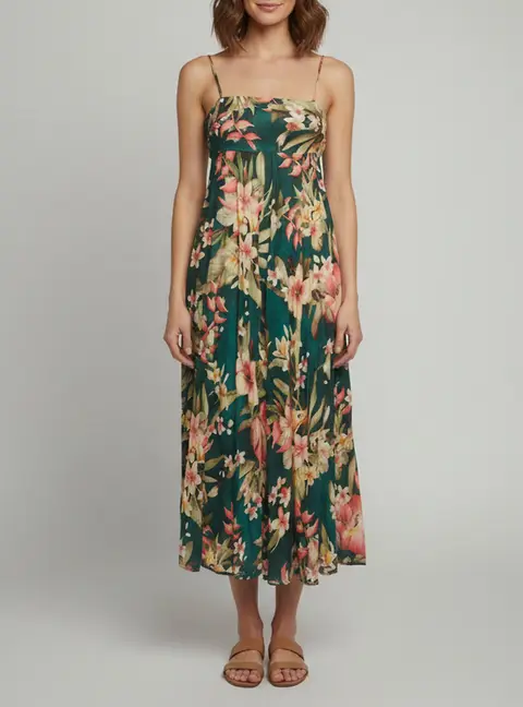 Zimmermann Green Linen Floral Lexi Maxi Dress S