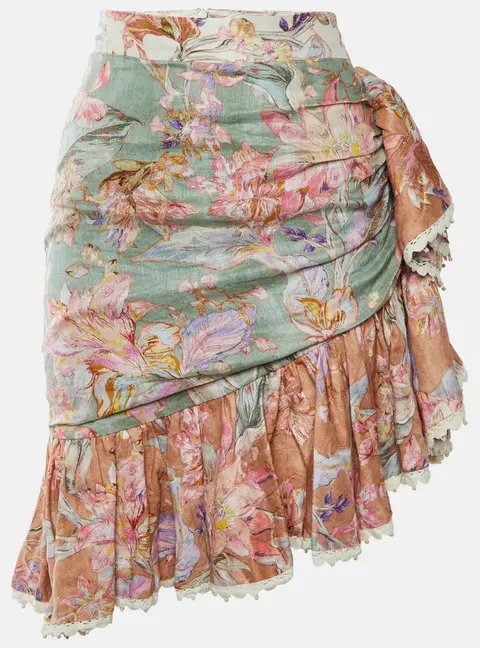 Zimmermann Multicolour Floral Print Linen Cira Wrapped Mini Skirt S