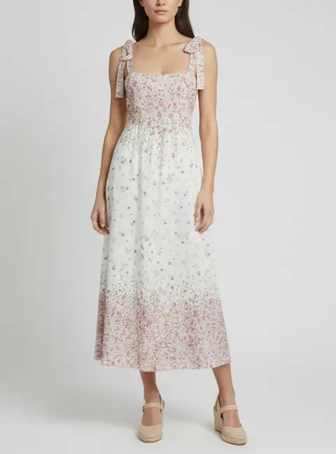 Zimmermann White Floral Print Linen Carnaby Midi Dress M
