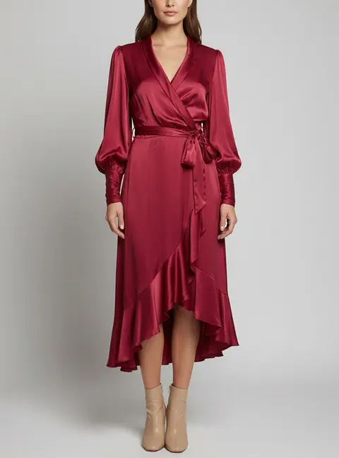 Zimmermann Pink Satin Long Sleeve Wrap Around Dress M