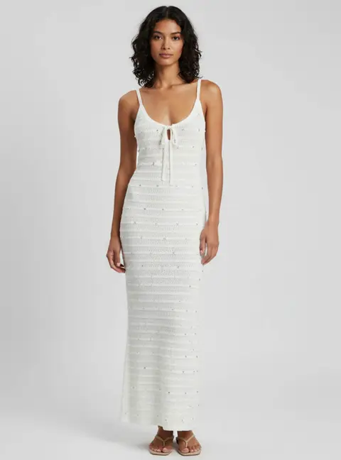 Zoe by sister's White Stud Detail Crochet Knit Serena Dress One Size