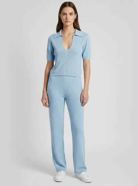 Zoe by Sisters Blue Sequin Knit Valeria Crop Top and Pants Set S