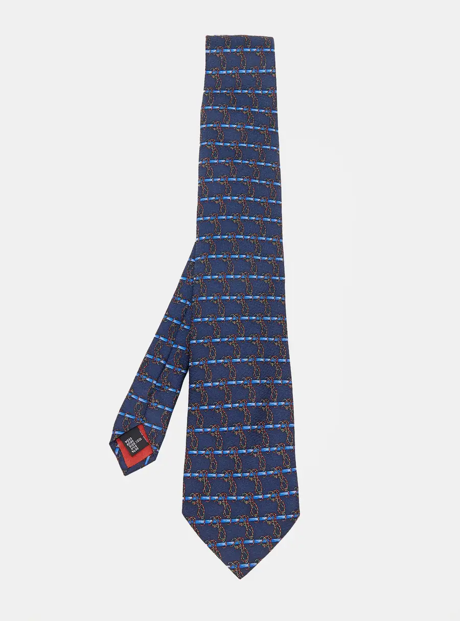 S.T. Dupont Vintage Blue Printed Silk Jacquard Tie