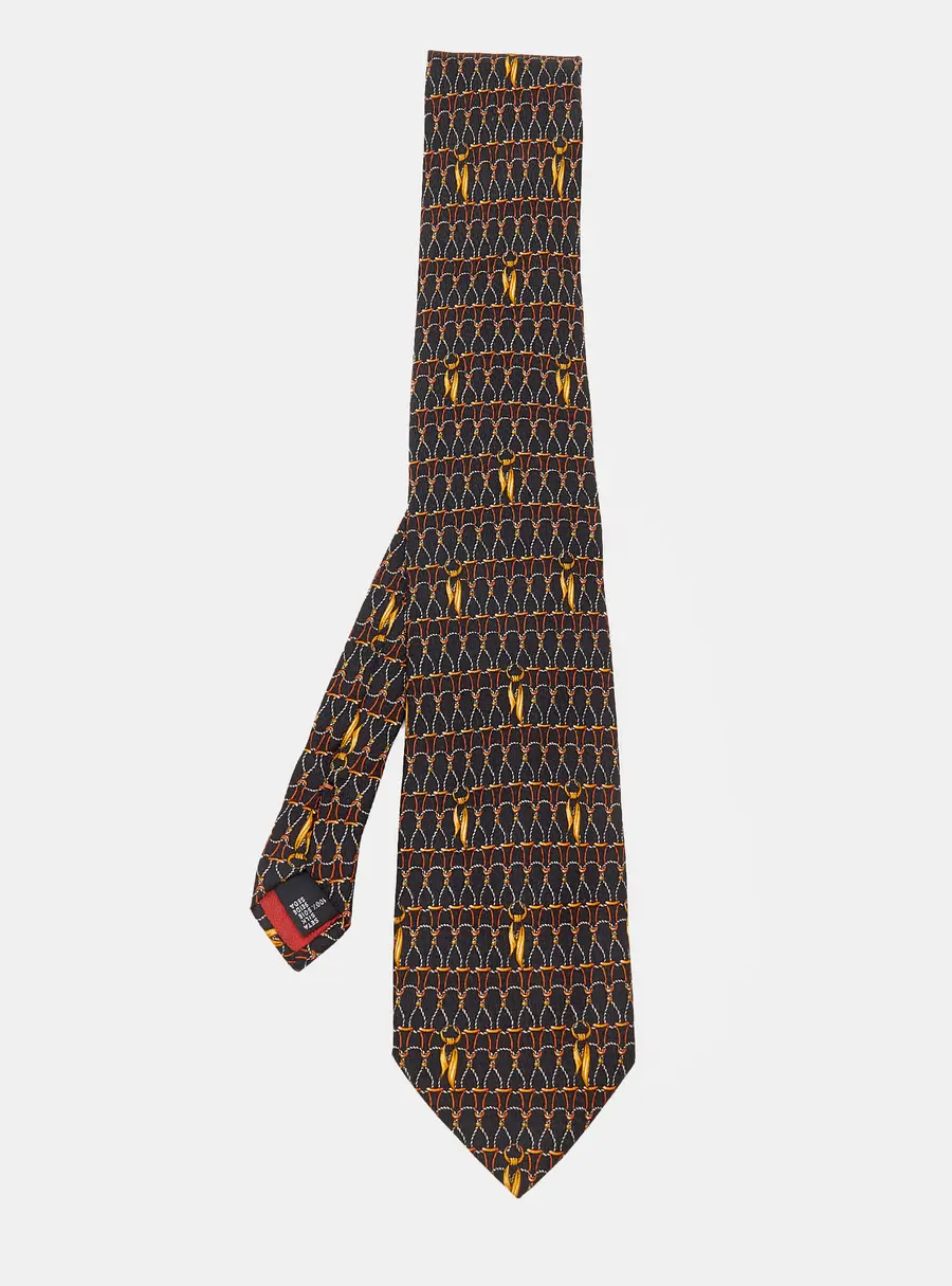 S.T. Dupont Vintage Black Printed Silk Jacquard Tie