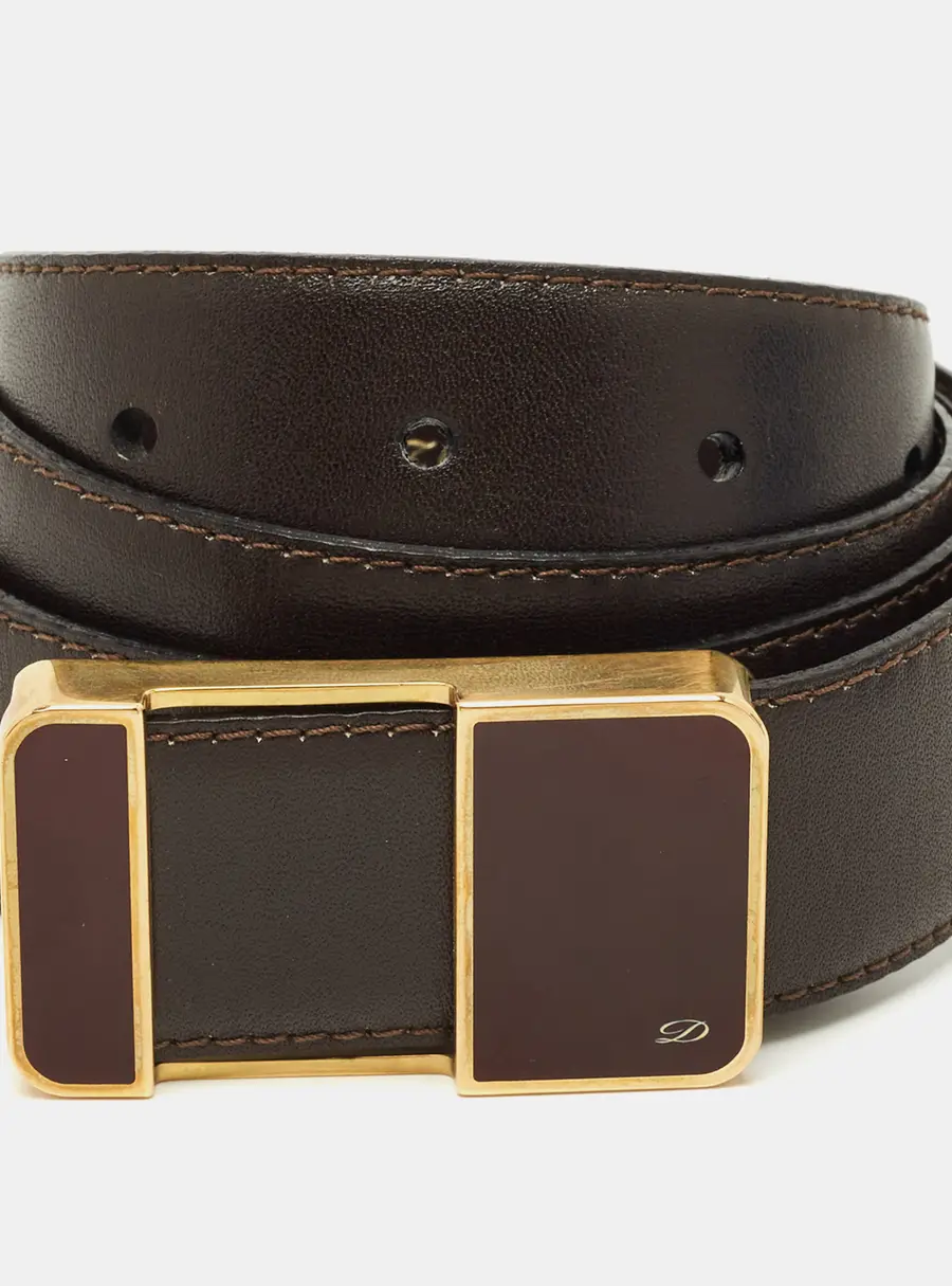 S.T. Dupont Cut to Size Plague Buckle Belt 90 CM Dark Brown Leather