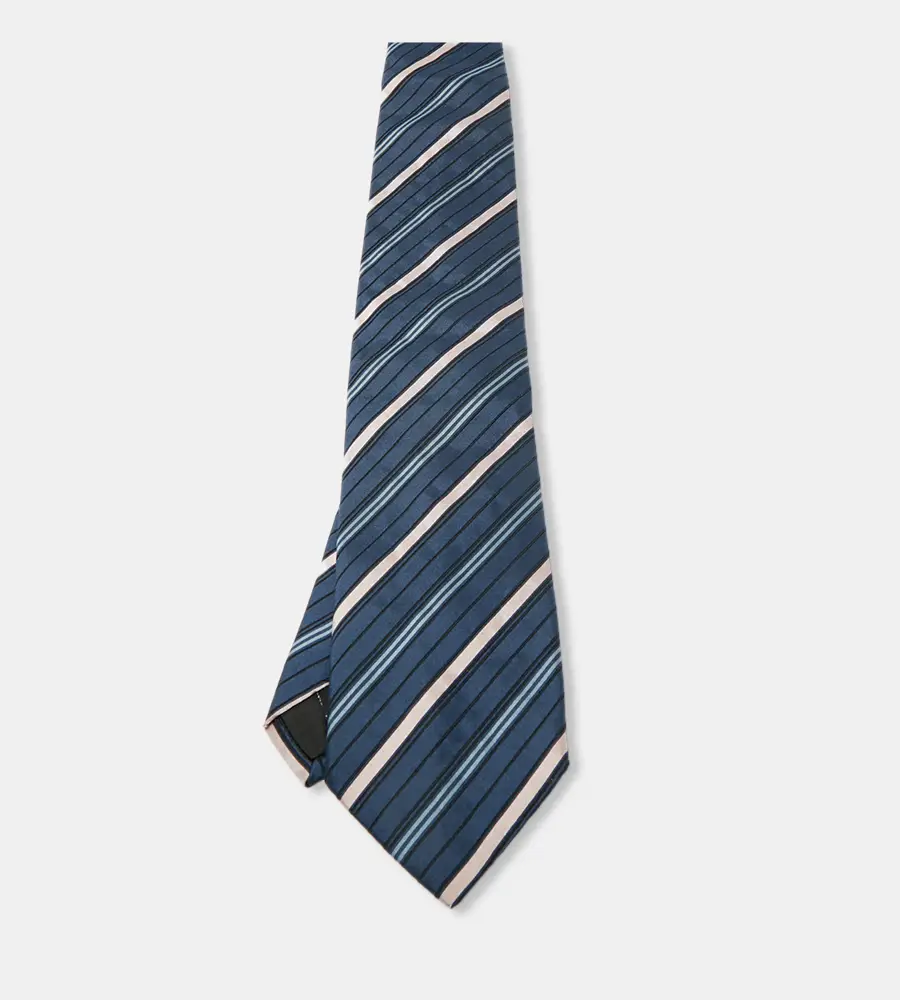 S.T. Dupont Blue Diagonal Striped Silk Tie