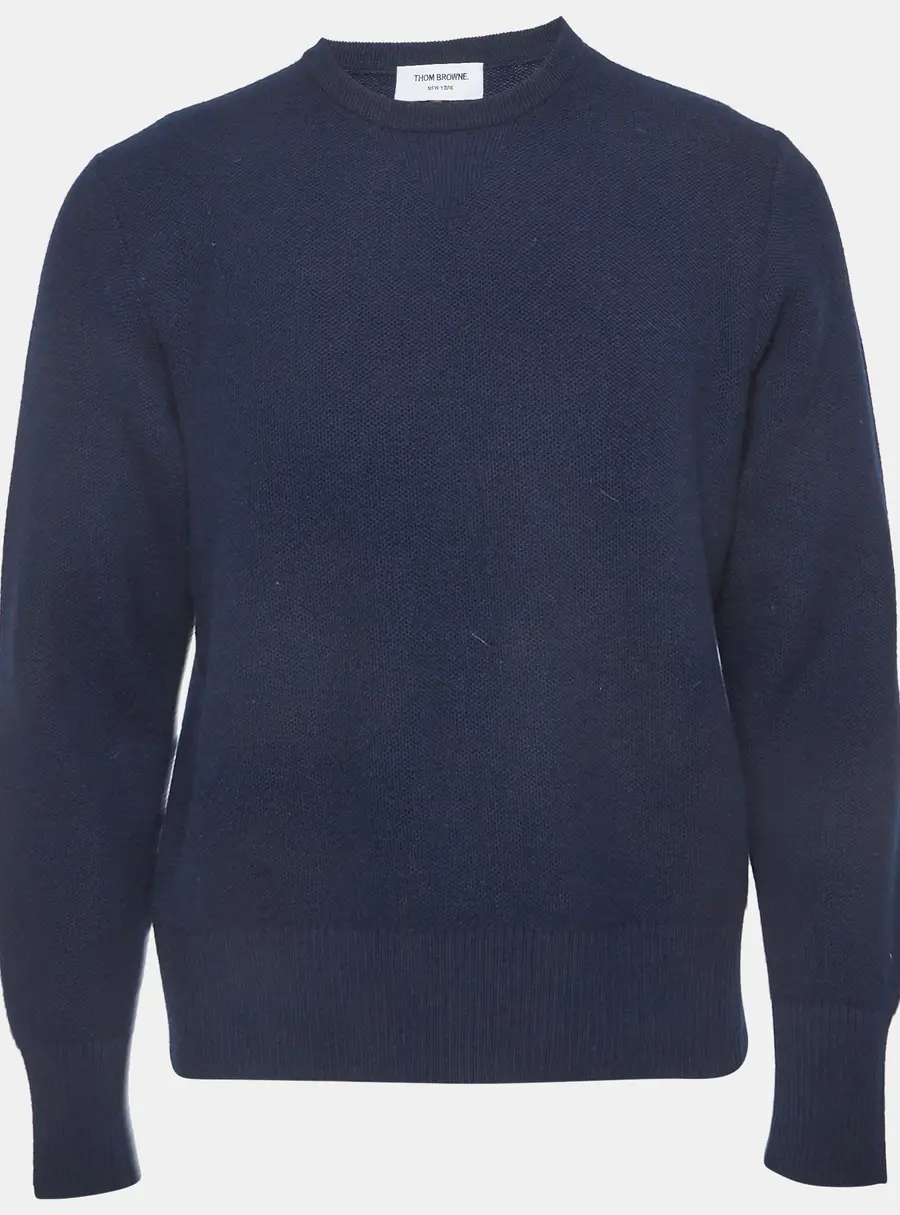 Thom Browne Navy Blue Wool Knit Crewneck Sweater L