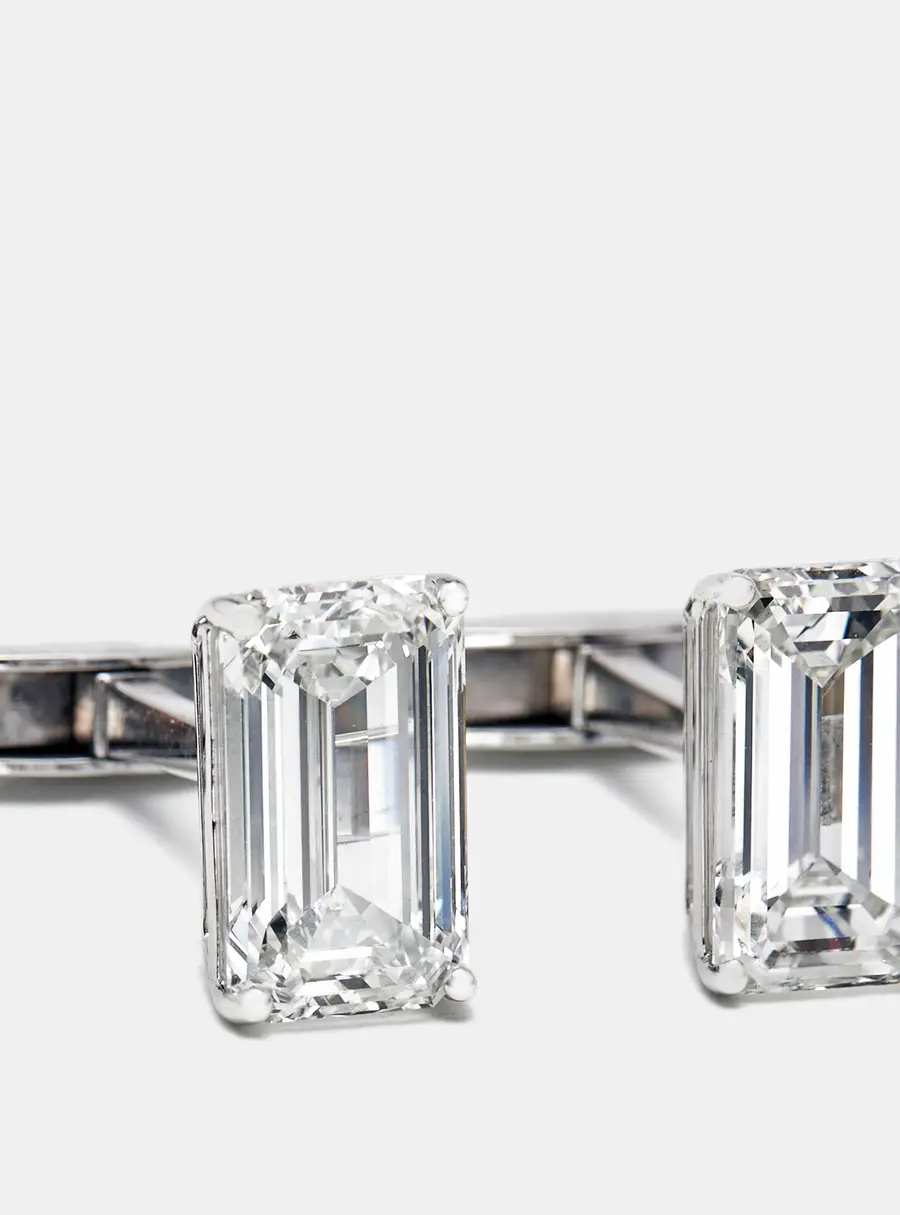 16 cts Emerald Cut and Princess Cut Lab Grown Diamonds 18k White Gold Cufflinks